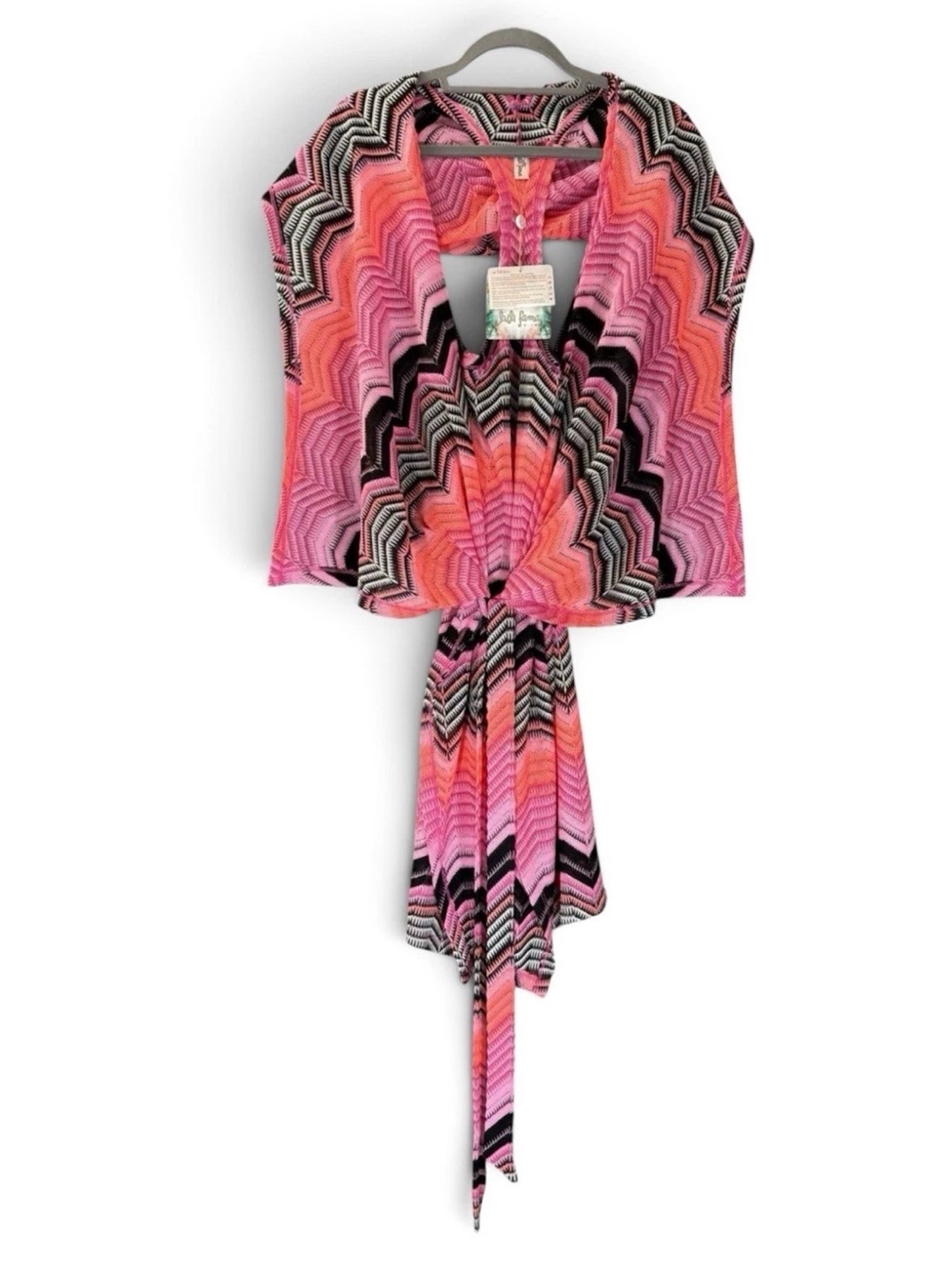 Luli Fama Pink Champagne Crochet Hooded Beach Wrap Cover Up OS NWT